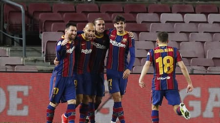 Festejo del Barcelona ante Sevilla por Copa del Rey, REUTERS