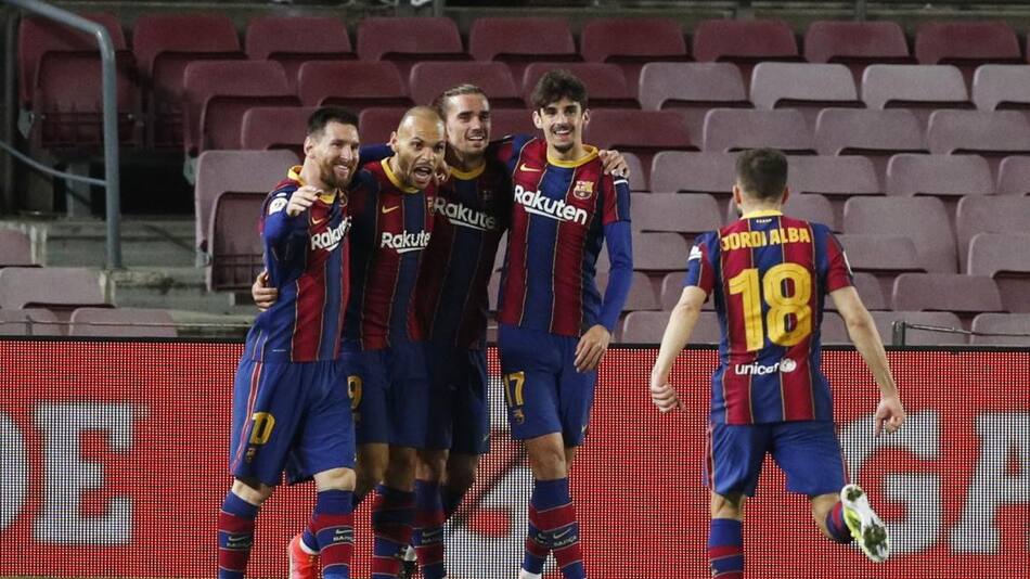 Festejo del Barcelona ante Sevilla por Copa del Rey, REUTERS
