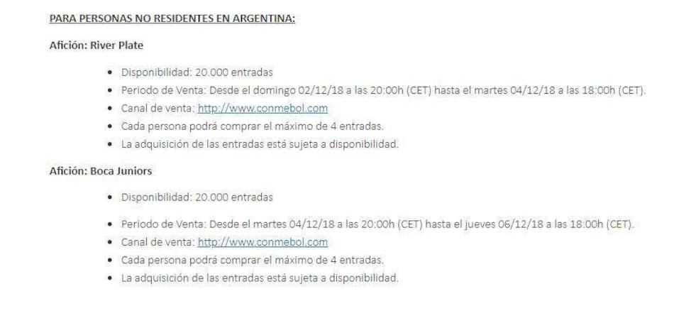Anuncio de Conmebol sobre venta de entradas para Superfinal en Madrid - Parte 2