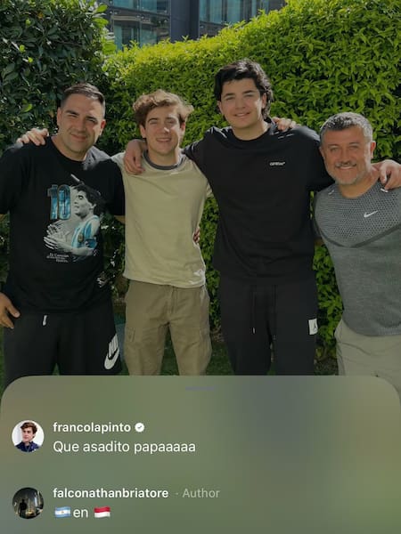 Franco Colapinto compartió un asado con el hijo de Flavio Briatore. Foto: captura Instagram.