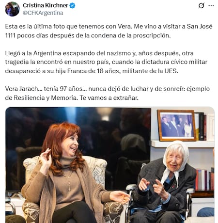 Cristina triste por la muerte de Vera Jarach.