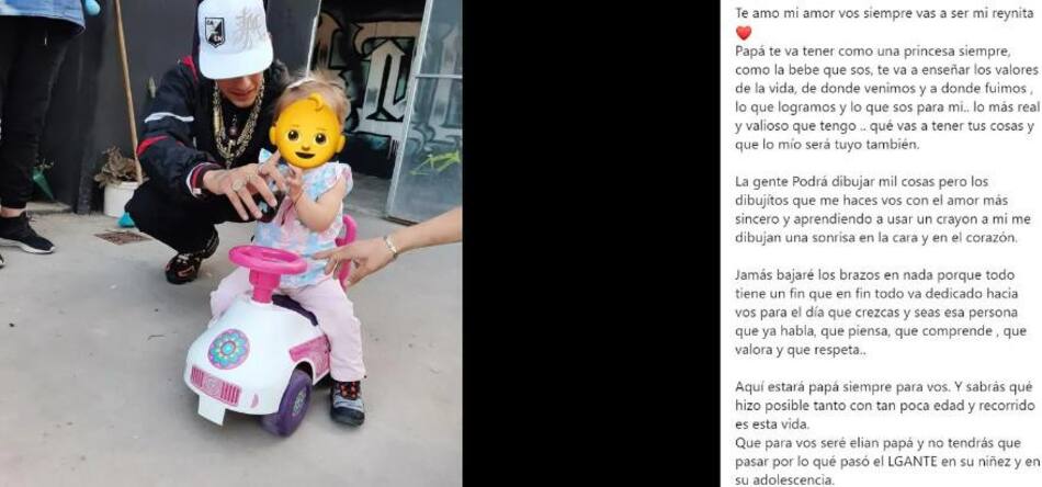 El posteo que L-Gante le dedicó a su hija. Foto: Facebook Elián Valenzuela.