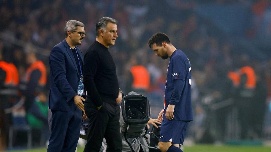 Christophe Galtier y Lionel Messi en el PSG. Foto: REUTERS.