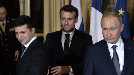 Zelenski, Macron y Putin, NA