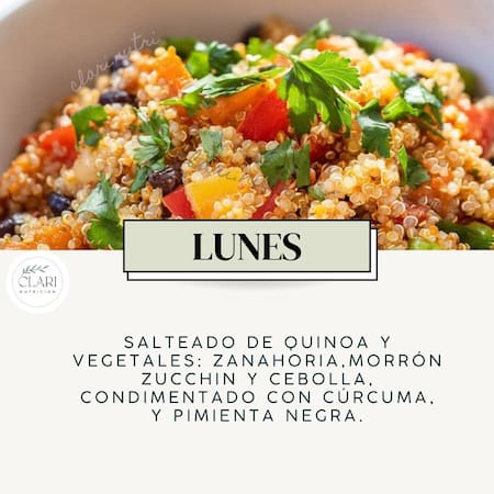 Ideas de almuerzo o cena antiinflamatorio. Foto Instagram @clari.nutri