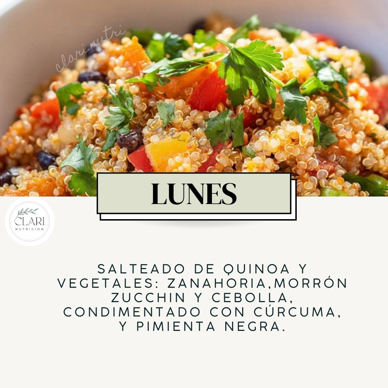 Ideas de almuerzo o cena antiinflamatorio. Foto Instagram @clari.nutri