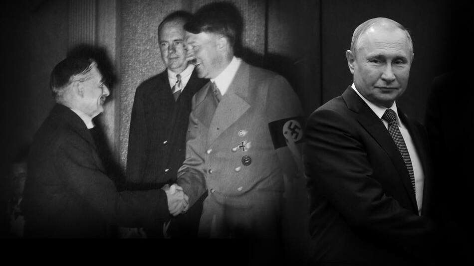 Apaciguamiento, Chamberlain, Hitler y Putin, fotos Google y NA