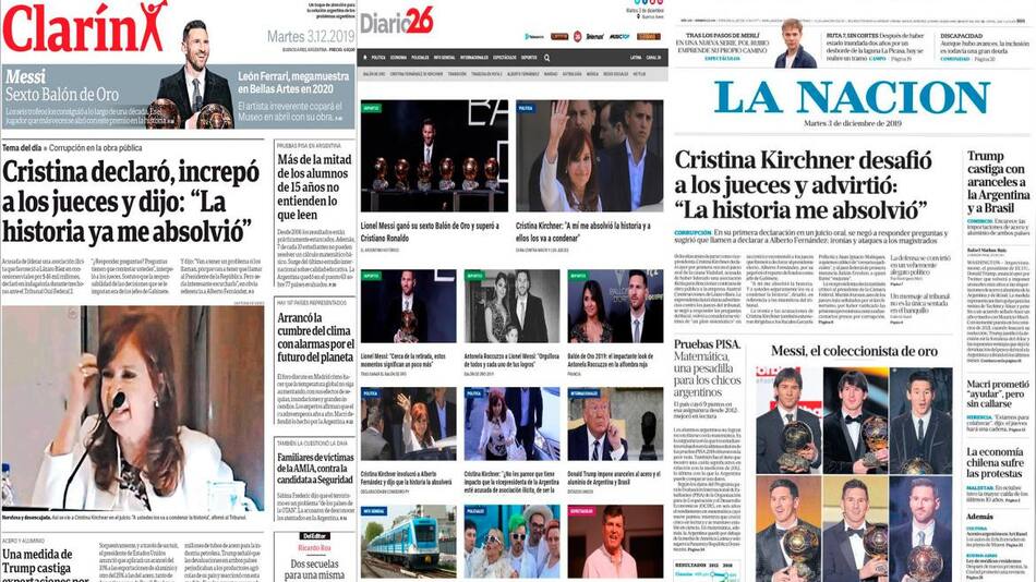 Tapas de diarios, martes 3 de diciembre de 2019