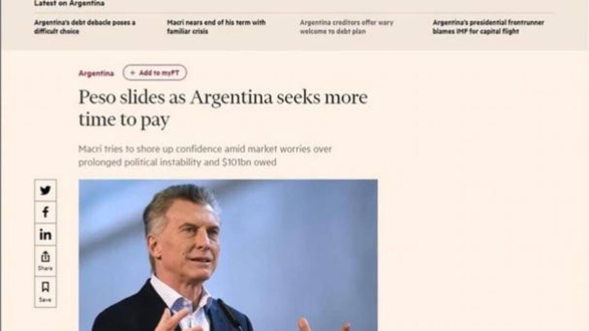 Artículo del Financial Times sobre "default soberano" en Argentina