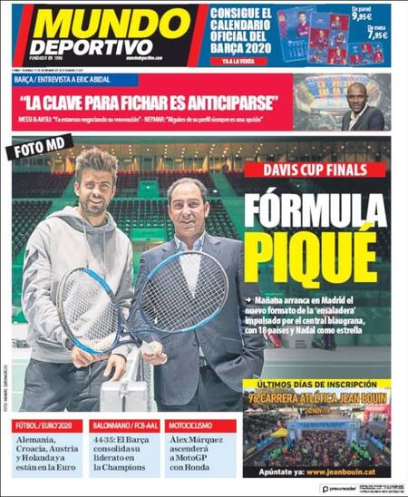 Tapas de diarios, Mundo Deportivo, domingo 17 de noviembre de 2019