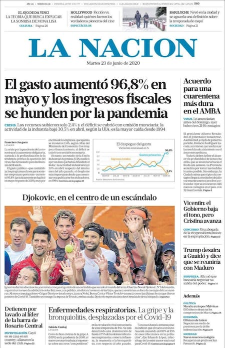 Tapas de diarios, La Nacion, martes 23 de junio de 2020
