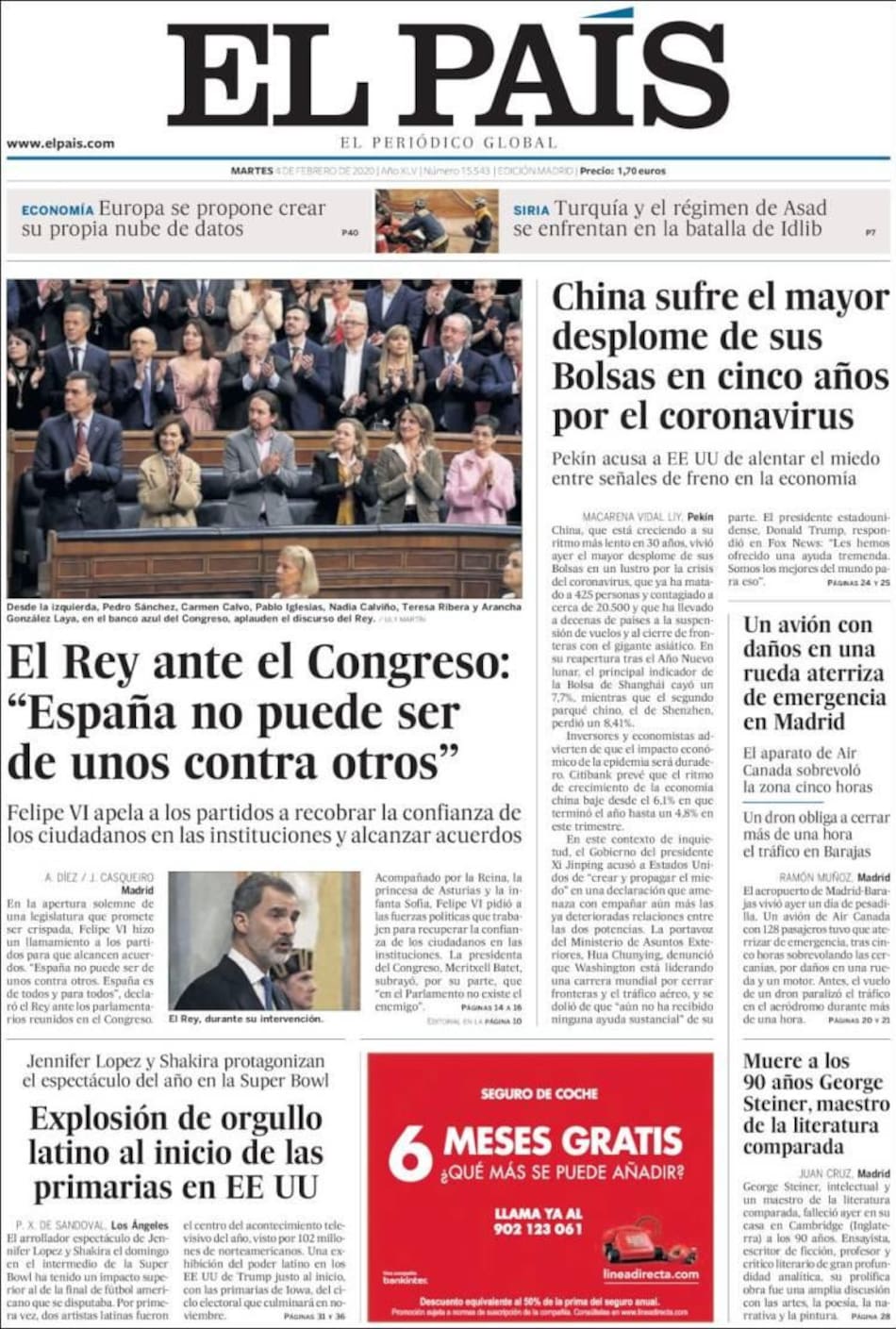 Tapas de Diarios - Martes 4-02-20 - EL PAIS