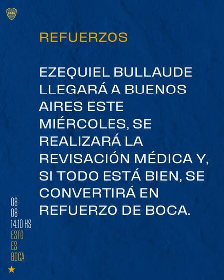 Anuncio de Boca sobre la llegada de Ezequiel Bullaude. Foto: @estoesboca.