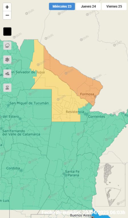 Alerta naranja sobre Formosa por tormentas fuertes. Foto: SMN.