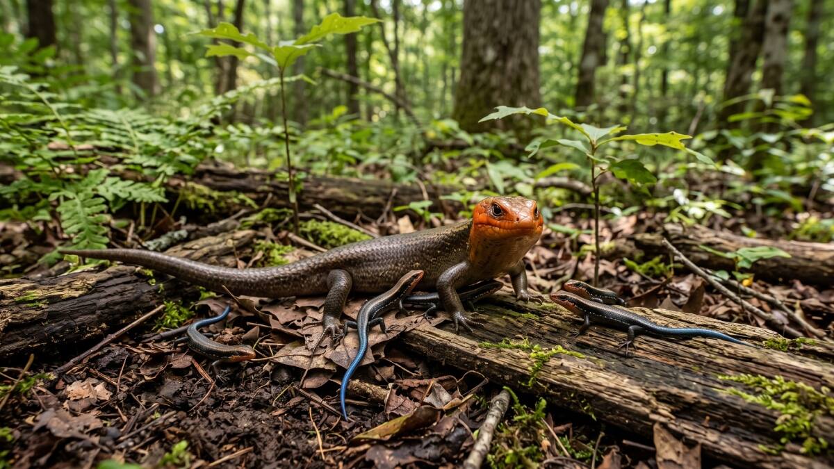 El animal fue identificado como un broad-headed skink (Plestiodon laticeps).