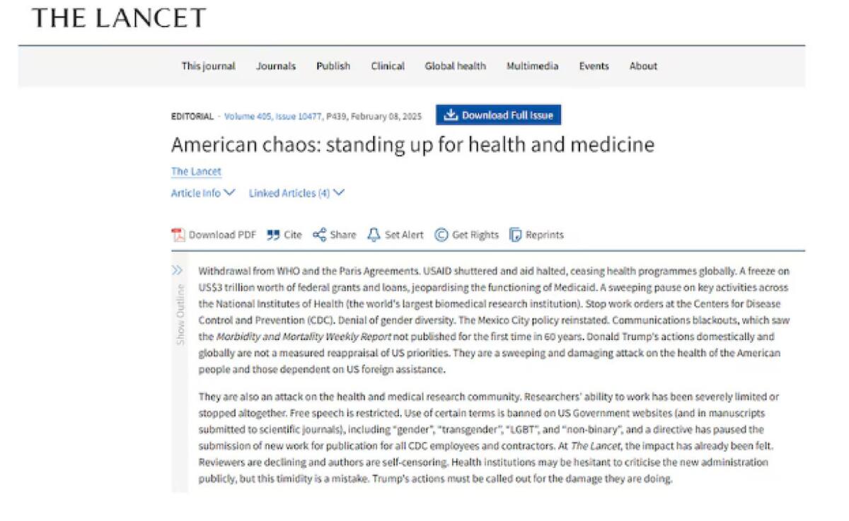 Publicación de The Lancet tras la salida de EEUU de la OMS.