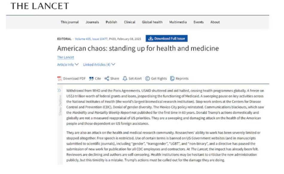 Publicación de The Lancet tras la salida de EEUU de la OMS.