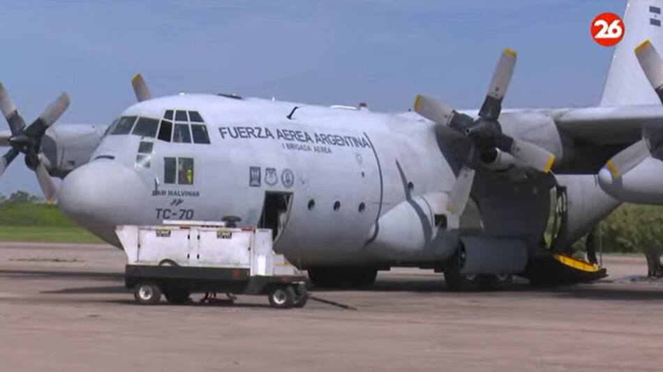 Avión Hércules de la Fuerza A´rea Argentina. Foto: Canal 26.