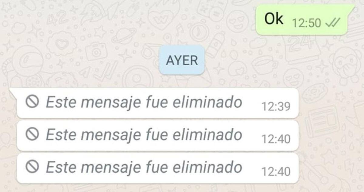 Mensajes eliminados de WhatsApp. Fuente: Captura