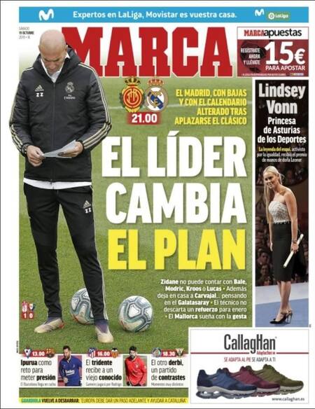 Tapas de diarios, Marca, Sábado 19-10-19