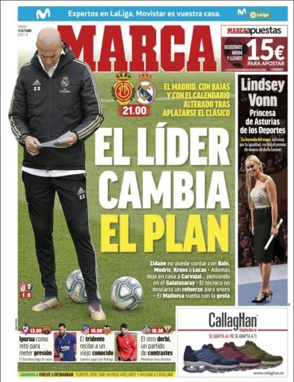 Tapas de diarios, Marca, Sábado 19-10-19