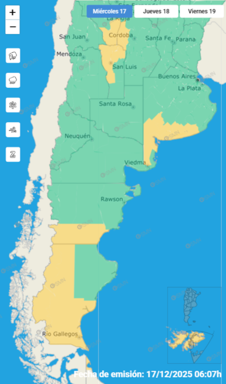 Distintas provincias de Argentina están bajo alerta por vientos.