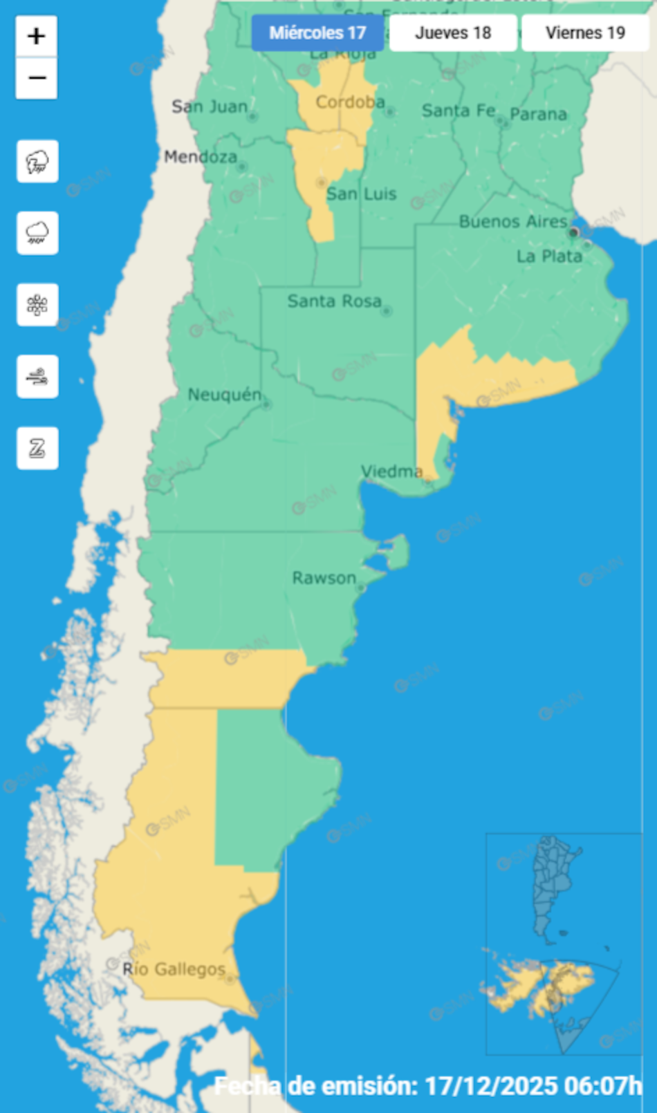 Distintas provincias de Argentina están bajo alerta por vientos.