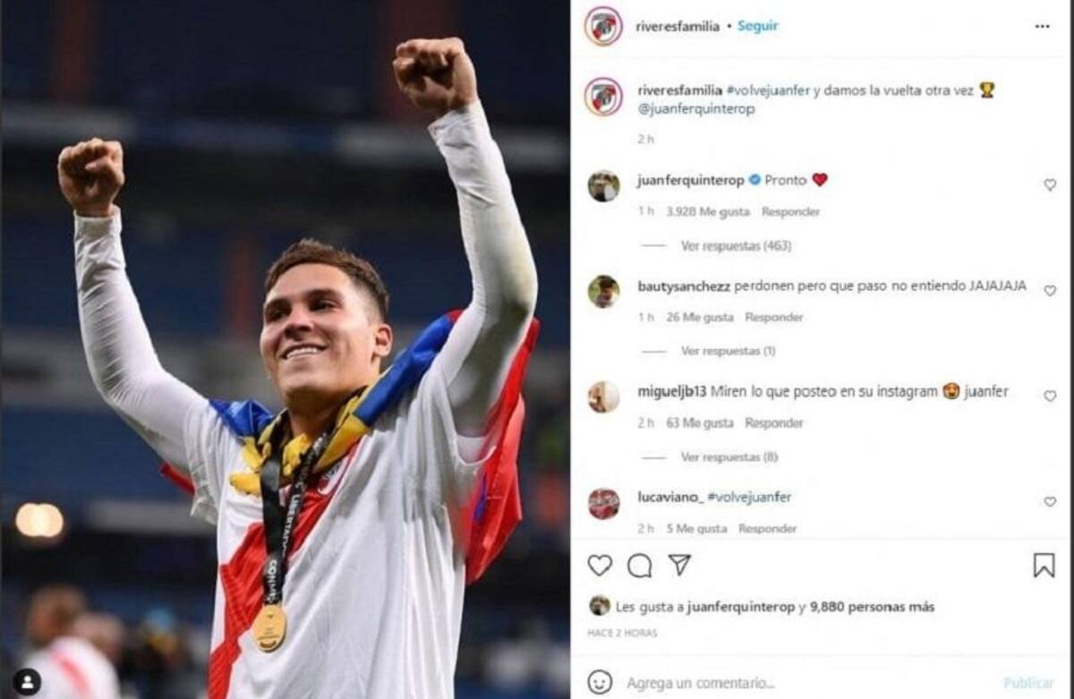 Posteo Juanfer Quintero por posible regreso a River.