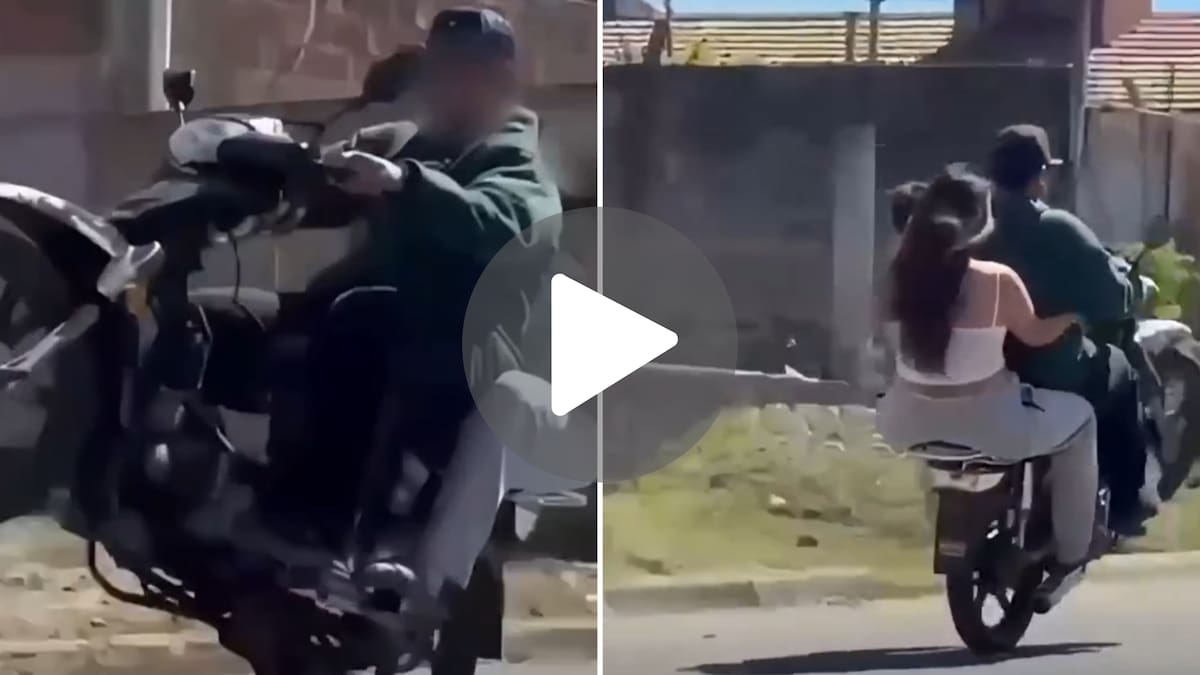La imprudente maniobra en moto con un bebé en brazos.