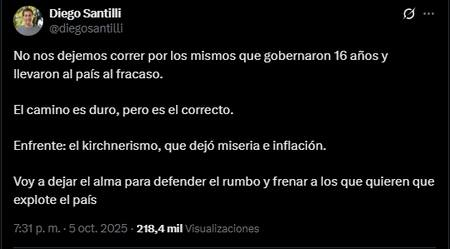 El mensaje de Diego Santilli tras la renuncia de Espert.