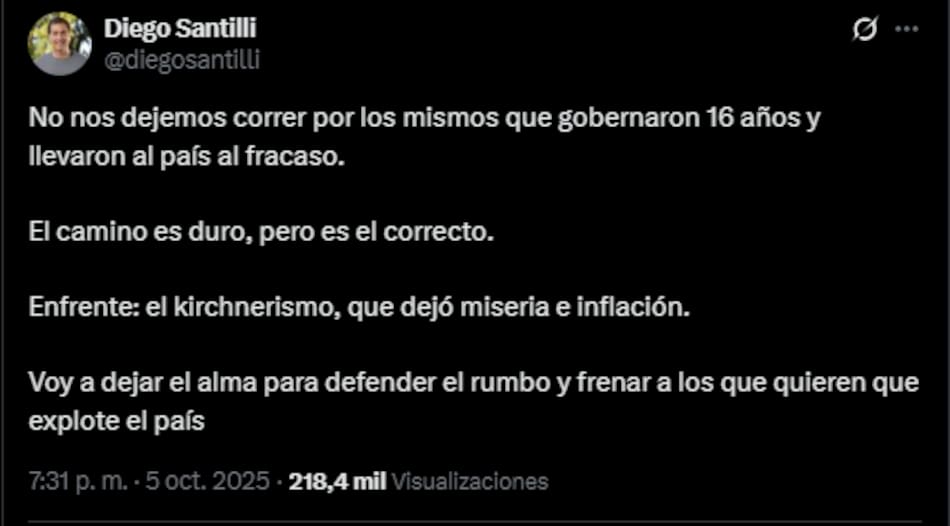 El mensaje de Diego Santilli tras la renuncia de Espert.