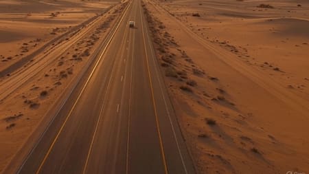 La autopista en medio del desierto que no tiene curvas. Foto: Grok.