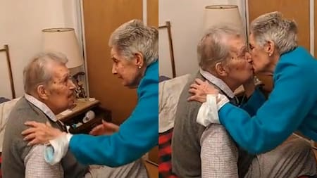 Abuelitos se reencuentran tras una internación. Foto: captura de video