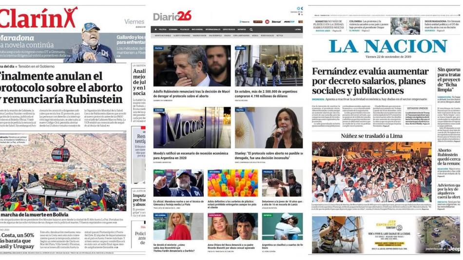 Tapas de diarios, viernes 22-11-19