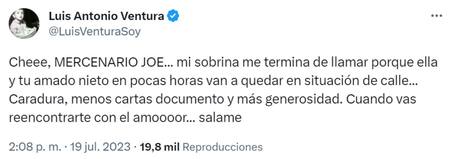 El posteo de Luis Ventura. Foto: Twitter.
