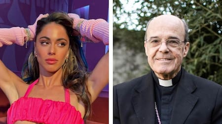 Tini Stoessel y el obispo Jaime Fuentes. Foto: archivo.