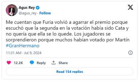 Furia se habría quedado con el premio. Foto: X.