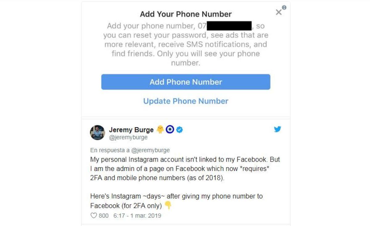 Facebook, teléfono celular