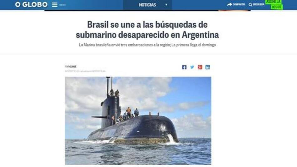 Búsqueda del ARA San Juan en portada de medios del mundo