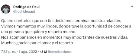 El comunicado de Rodrigo. Foto: Twitter.