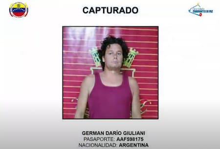 Germán Darío Giuliani, argentino detenido en Venezuela. Foto: Ministerio del Interior de Venezuela.