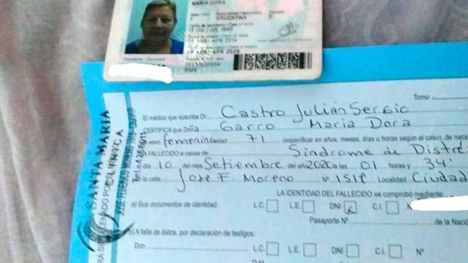 DNI de la señora que dio por muerta el hospital de Mendoza