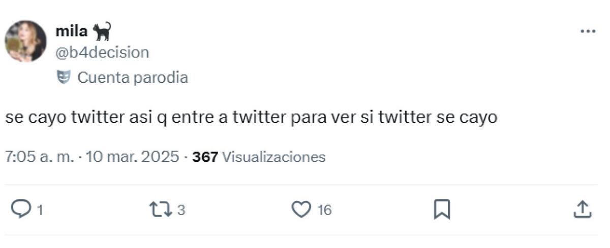 Memes tras la caída de la red social X. Foto: captura X.