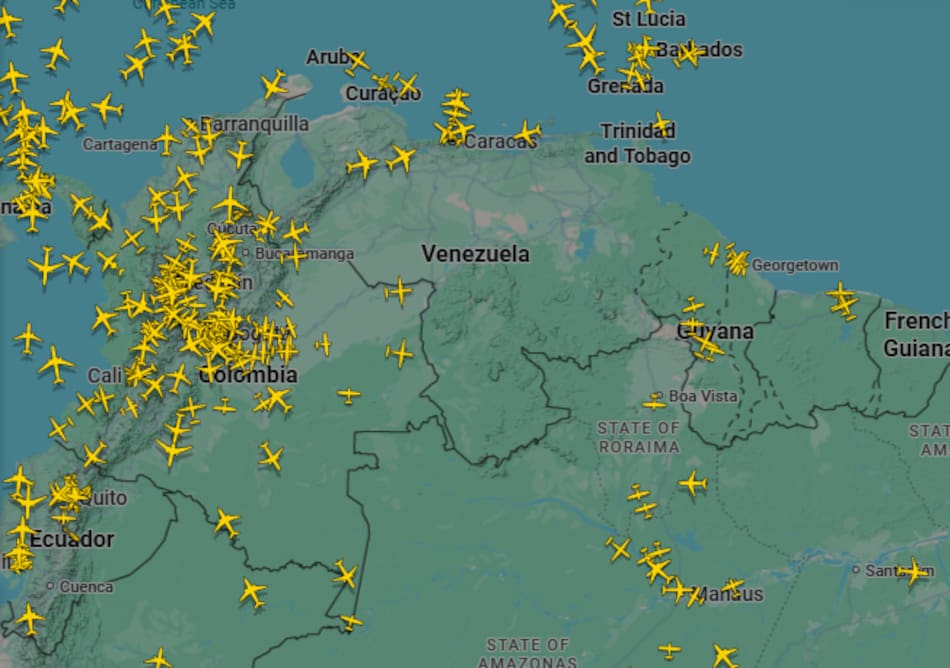 Muy poca actividad en el espacio aéreo de Venezuela.