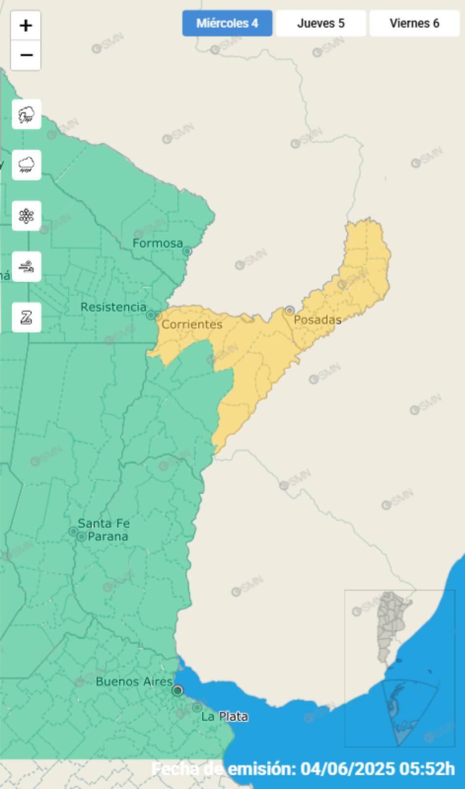 Alerta por tormentas en dos provincias. Foto: SMN.