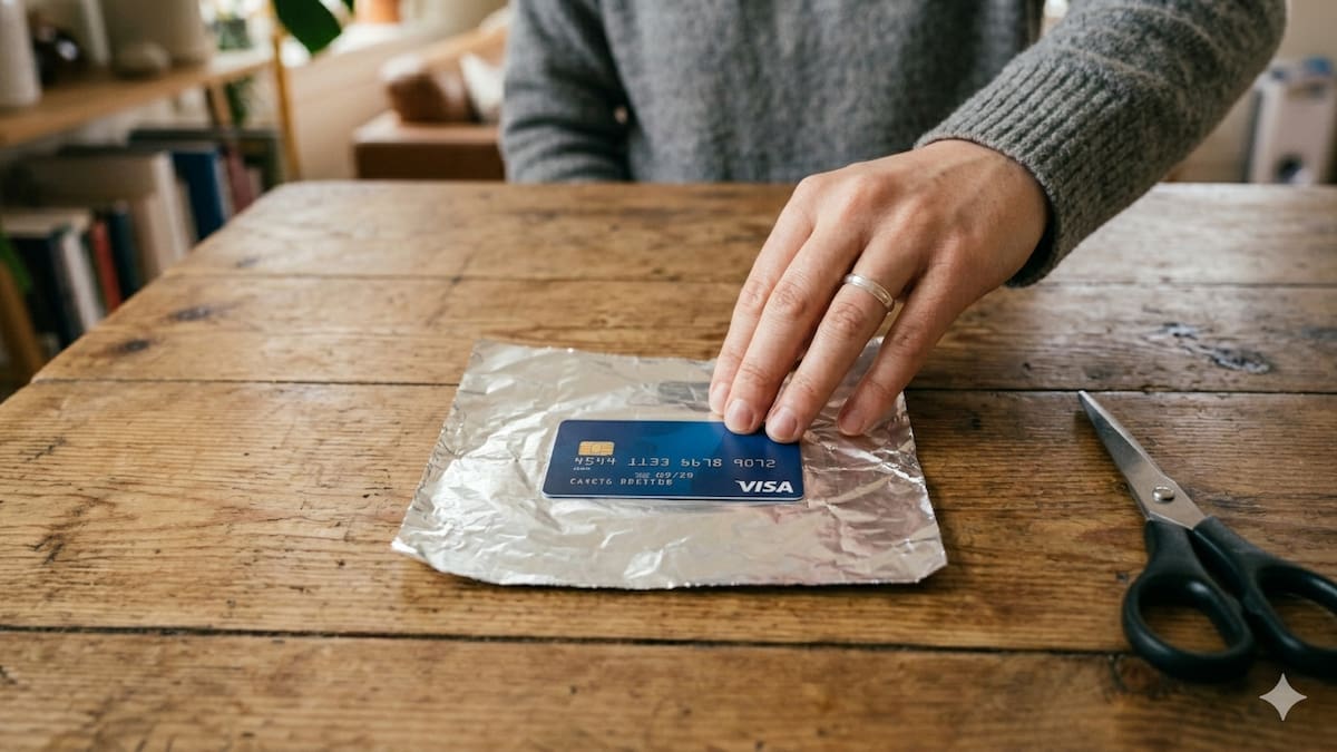 Envolver tarjetas de débito y crédito en papel aluminio