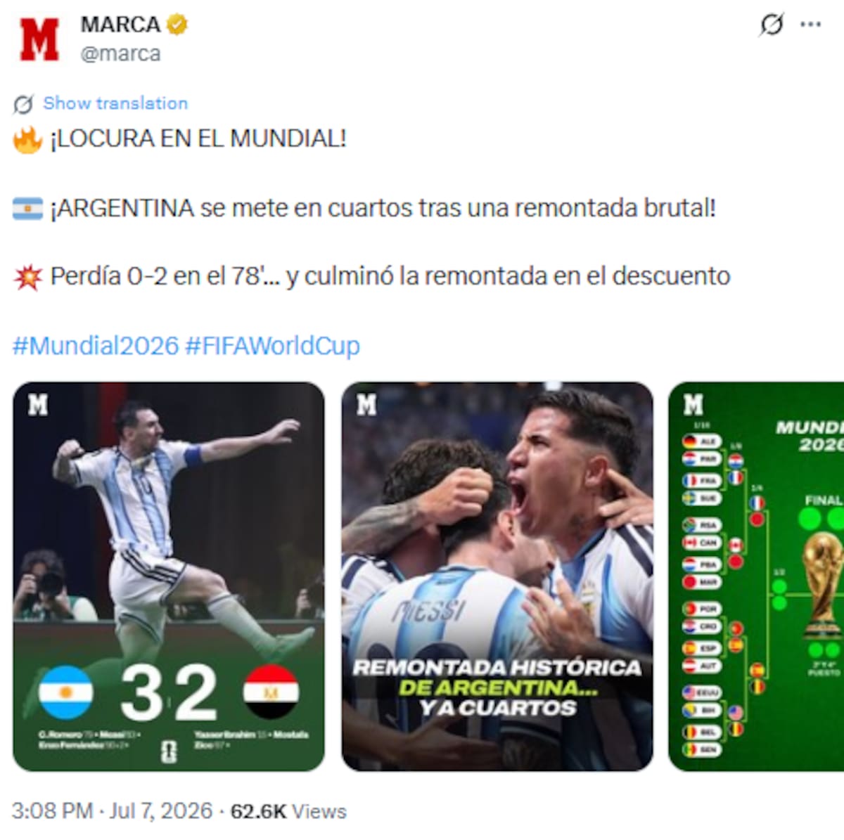 El combinado albiceleste consiguió un resultado histórico en el Mundial y la noticia recorrió el mundo.