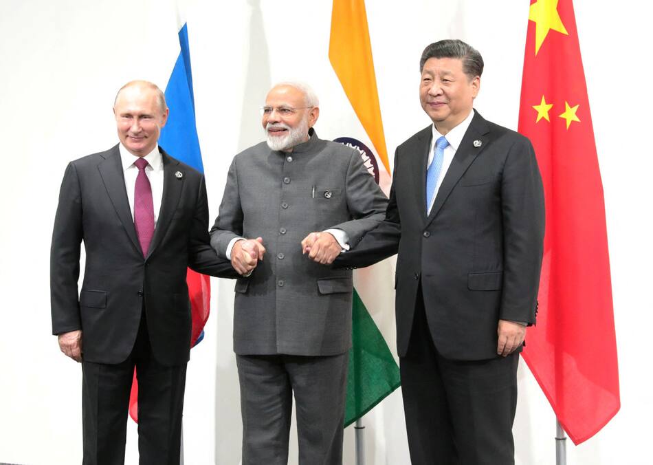 Xi Jinping, presidente chino, Modi, mandatario indio y Putin, presidente ruso. Foto: Reuters.