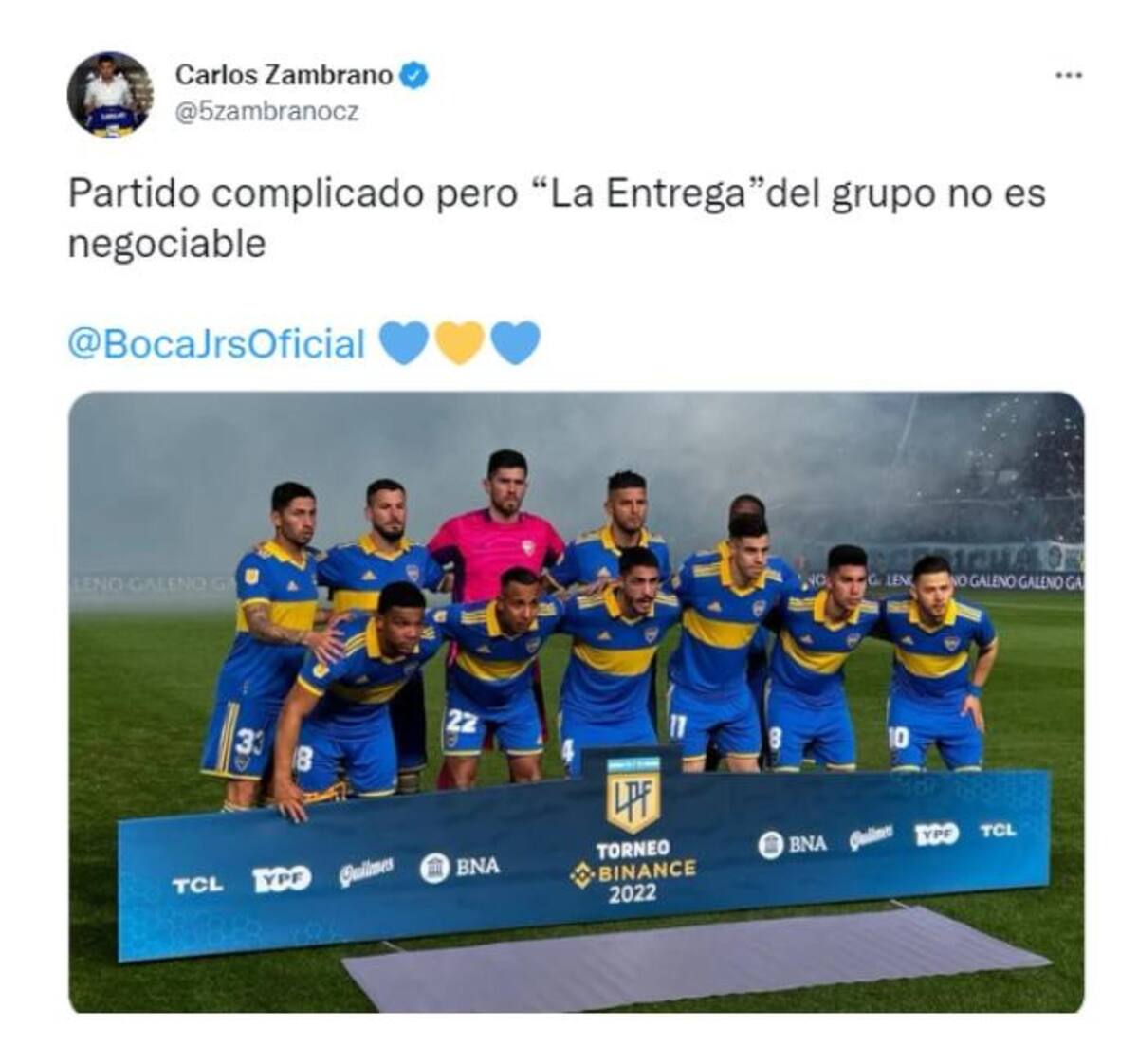 Tuit de Carlos Zambrano, Boca