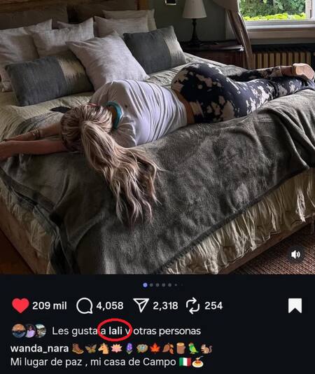 El "me gusta" de Lali a Wanda Nara. Foto: Instagram.